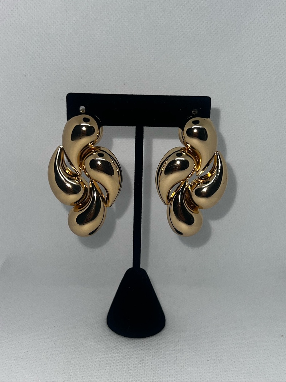 Vintage Chunky Gold Tone Statement Earrings Sculptural Swirl (Post Pierced)